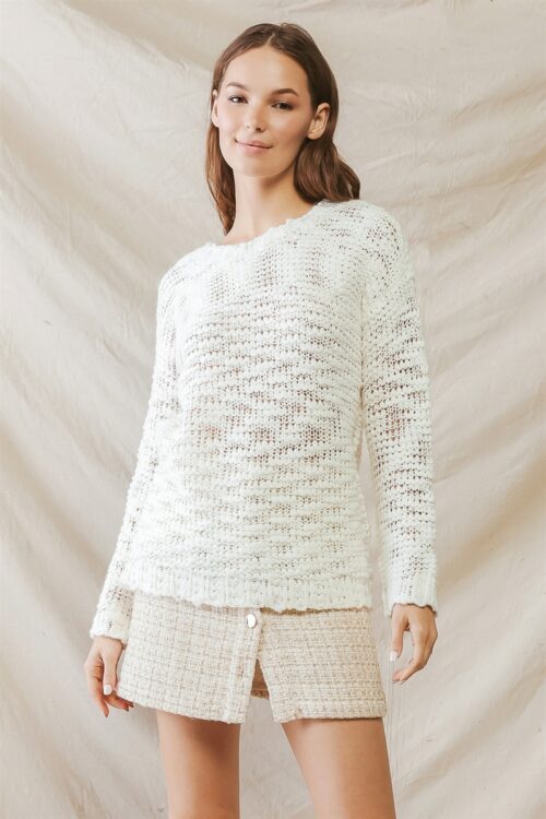 Cream Knit Crew Neck Long Sleeve Sweater