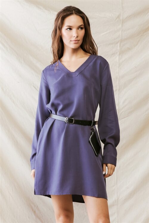 Purple Two Pocket Cuffed Long Sleeve Mini Dress