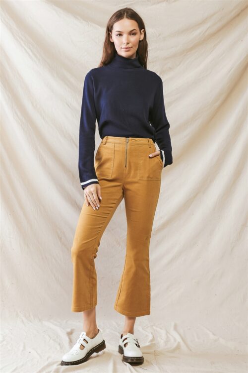 Mustard Denim Cotton Material Four Pocket High Waist Pants