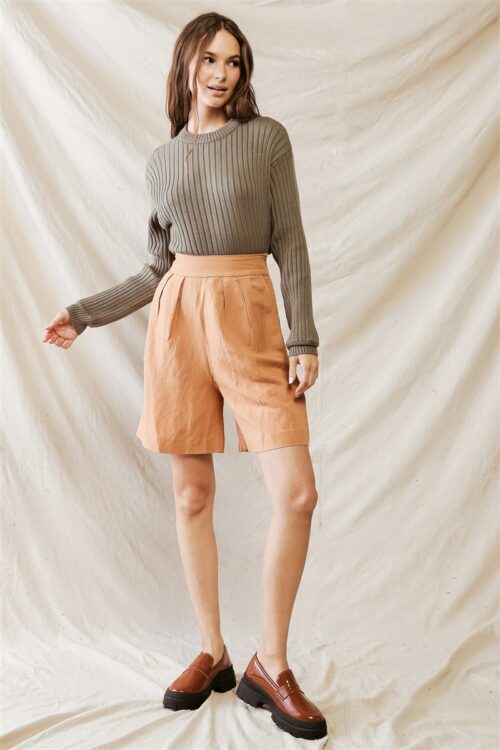 Safari Pleated Two Pocket High Waist Shorts