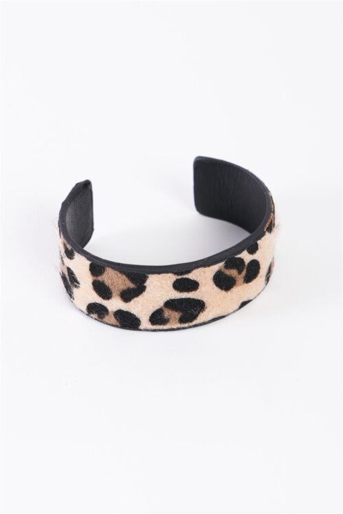 Leopard Faux Fur Open Wide Cuff Bracelet