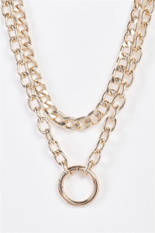 Gold Two Massive Chain Clasp Pendant Necklace