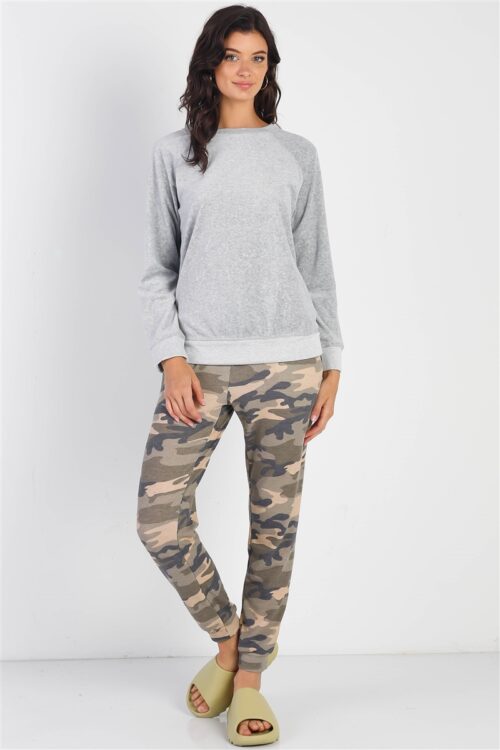 Camo Green Waffle Knit Jogger Pants