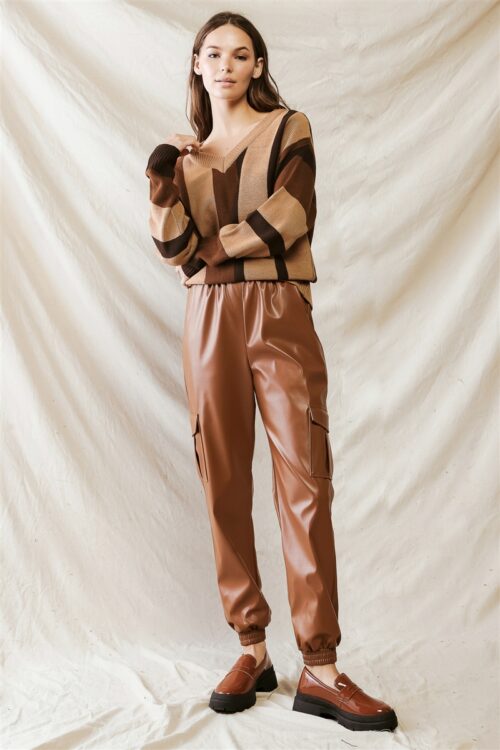 Camel Leather Four Pocket High Waist Pants